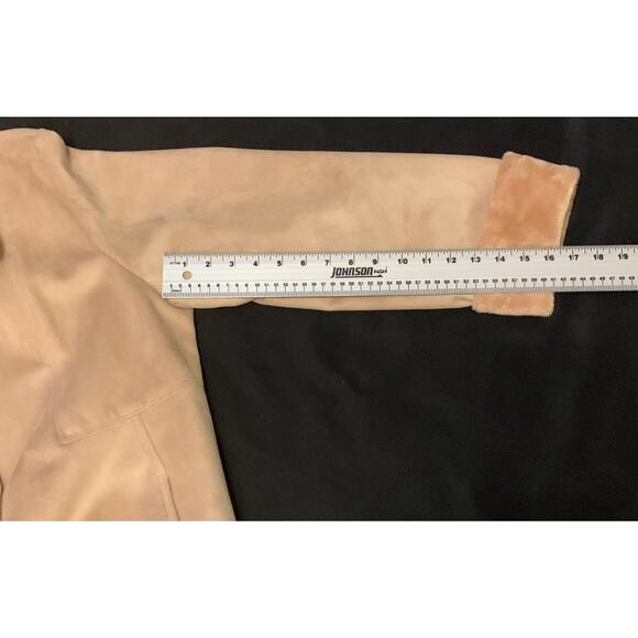 Talbots Womens Coat Faux Suede Shearling Lining Trim Button Front Size XL Camel - Picture 10 of 15